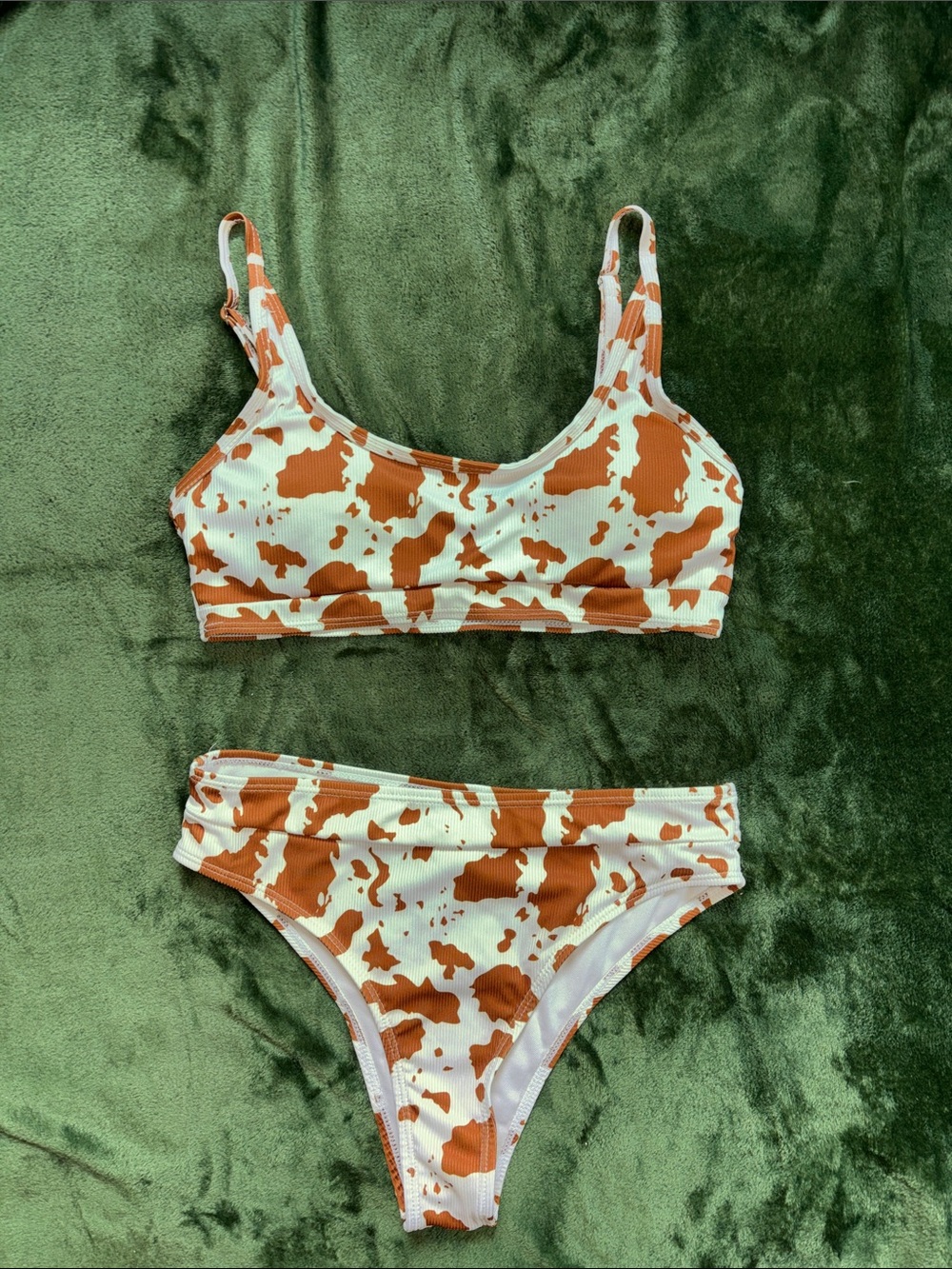 Rust Brown and White Cow Print Bikini Set